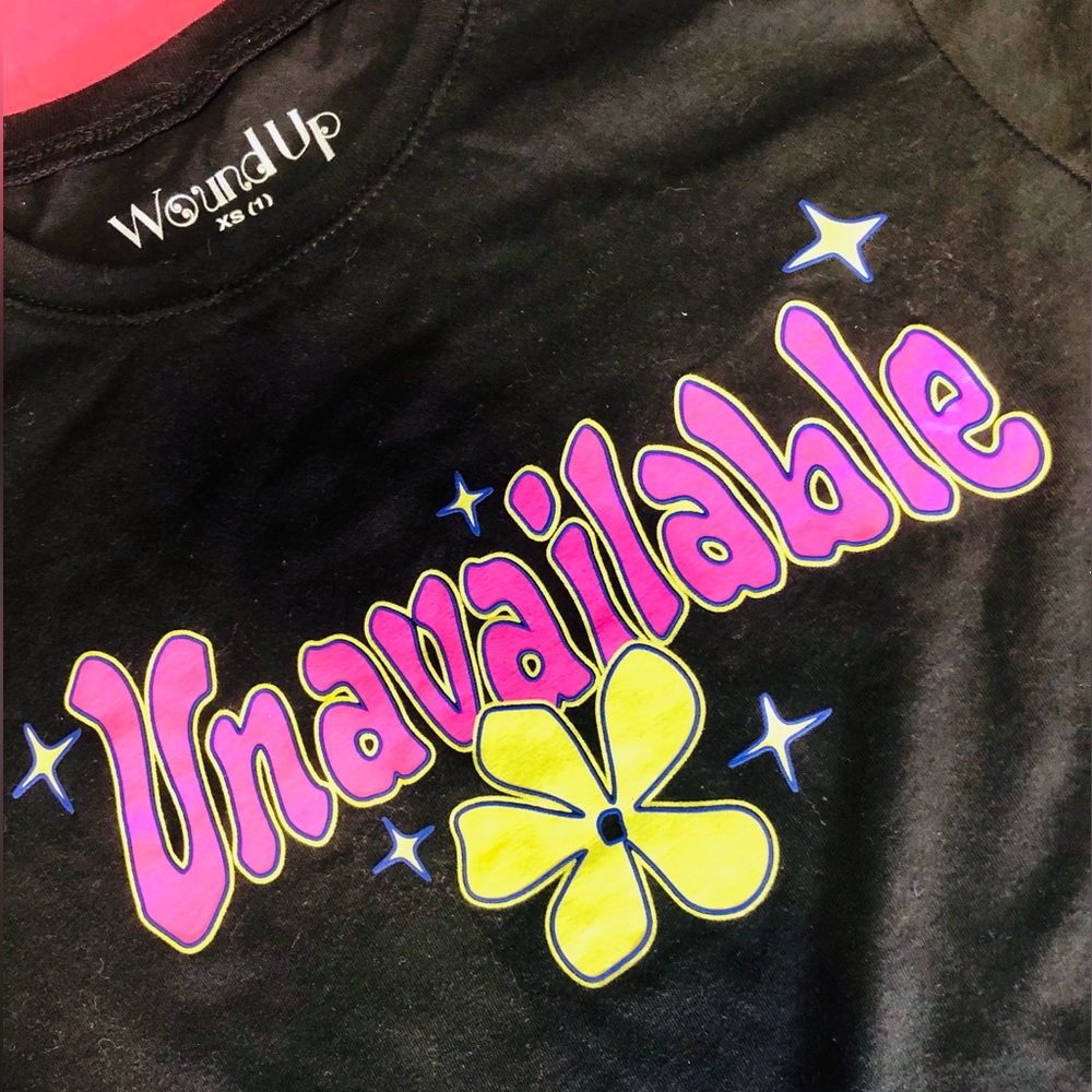 Black Tee Pink Unavailable Graphic Yellow Flower Print Tshirt Womens Casual Wear